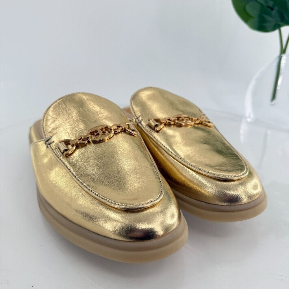 Sam Edelman Womens Kira Bit Mule Size 8 Gold Metallic Leather Slip On Shoe Flat - Picture 2 of 14